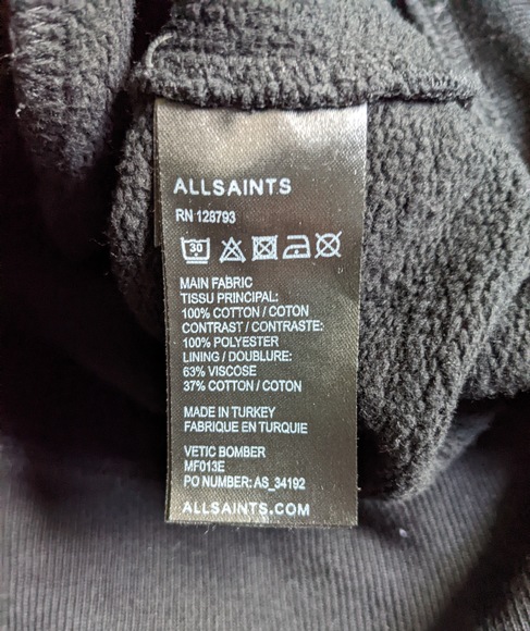 All Saints Men's Vetic Bomber Jacket Soft Shell sleeves Knitted Body Size M - Picture 7 of 8